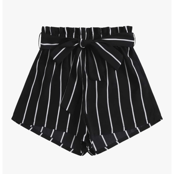 Amazon Pants - Women's Black White Striped High Waist Shorts XS